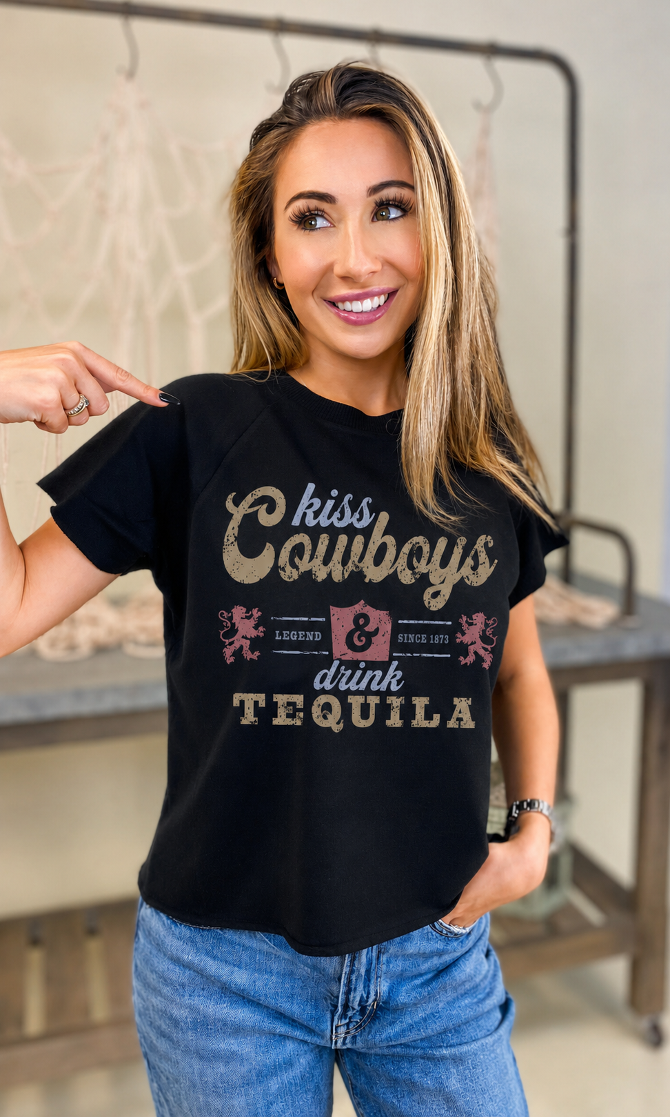 Kiss Cowboys Raglan Crewneck
