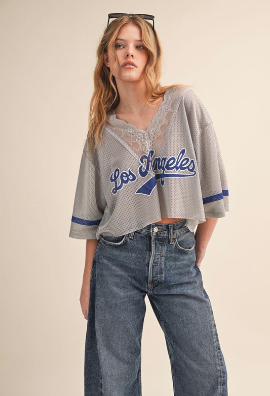 Dodgers Inspired Sports Jersey with Lace Detail