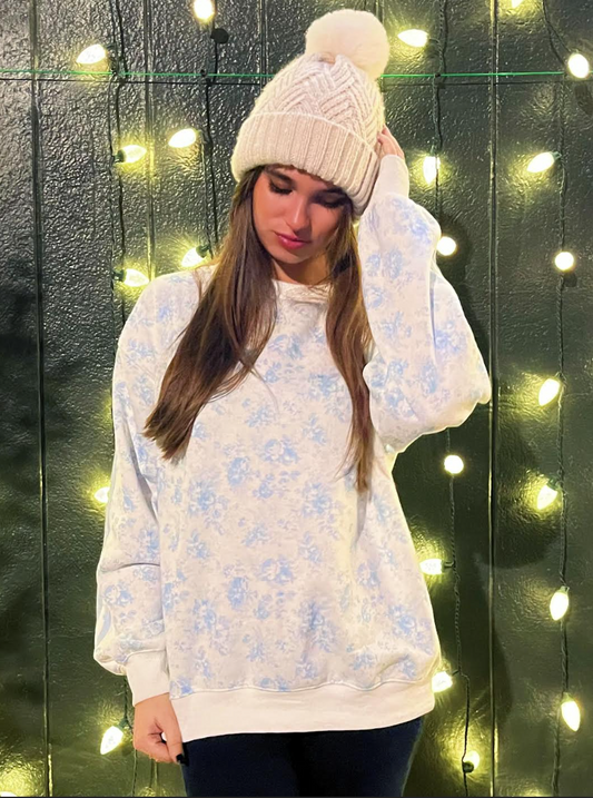 Comfy Rose Sweatshirt With Racer Stripe Sleeve