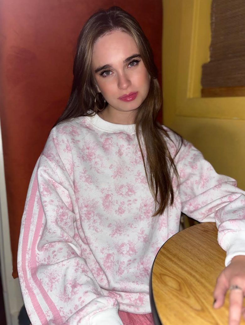 Comfy Rose Sweatshirt With Racer Stripe Sleeve